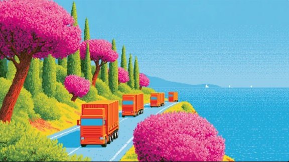 Truck on coastal road